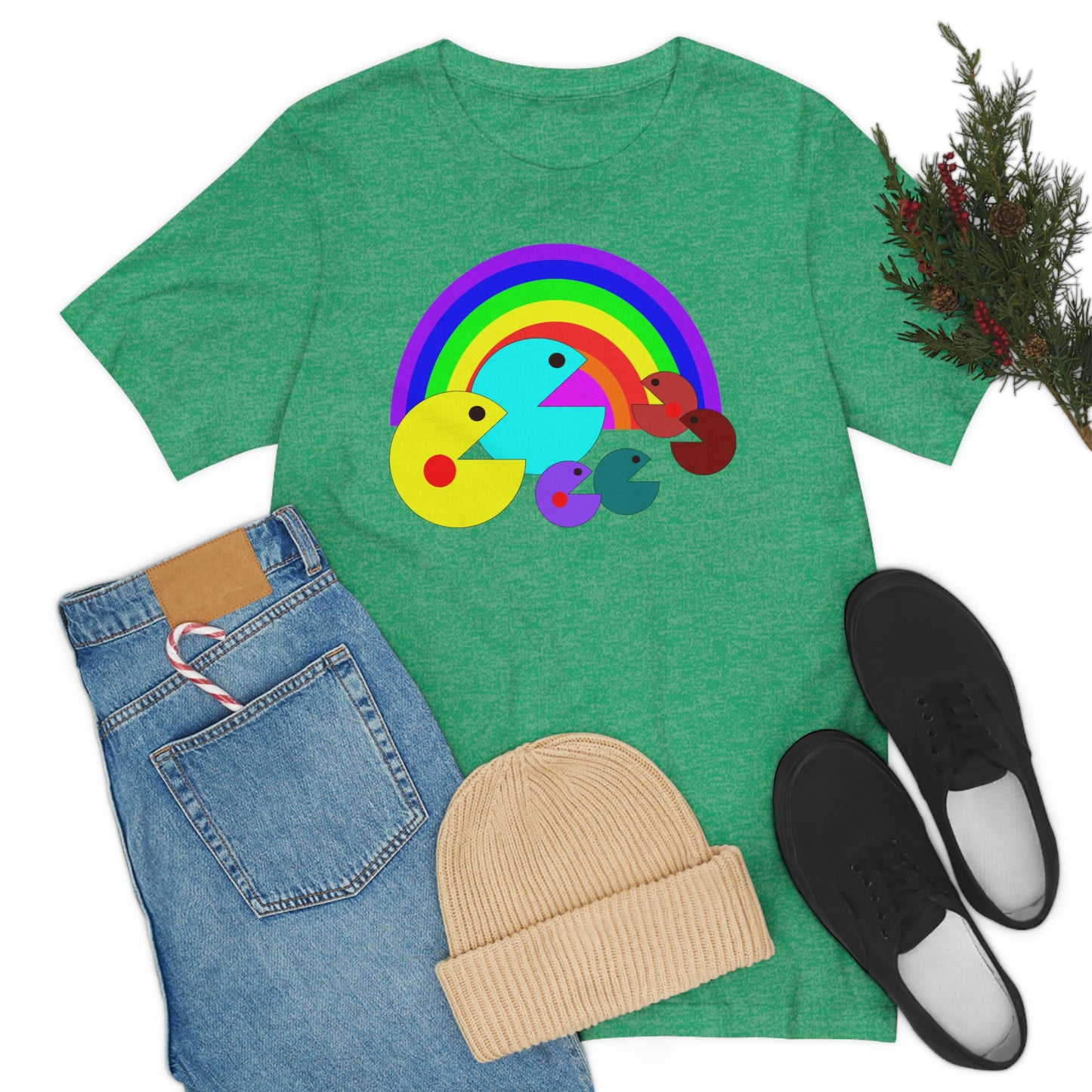 Pac Man Style Rainbow Unisex Jersey Short Sleeve Tee