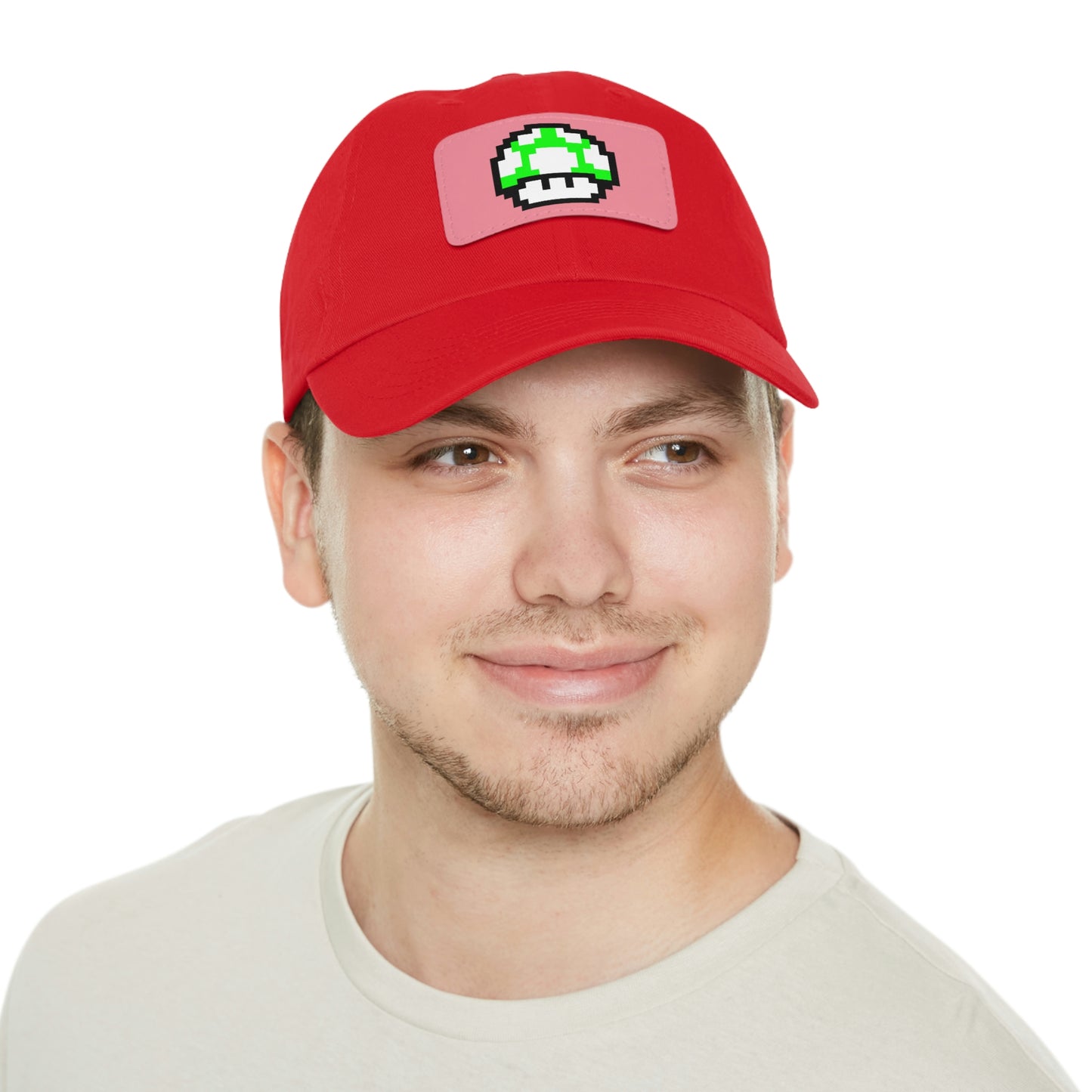 Mushroom 1 UP 8 Bit Style Dad Hat with Leather Patch