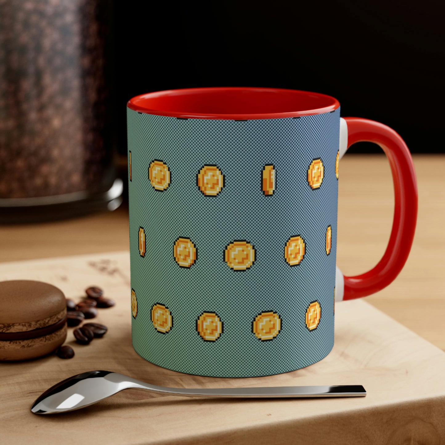 Video Game Style Retro Coins Accent Coffee Mug, 11oz