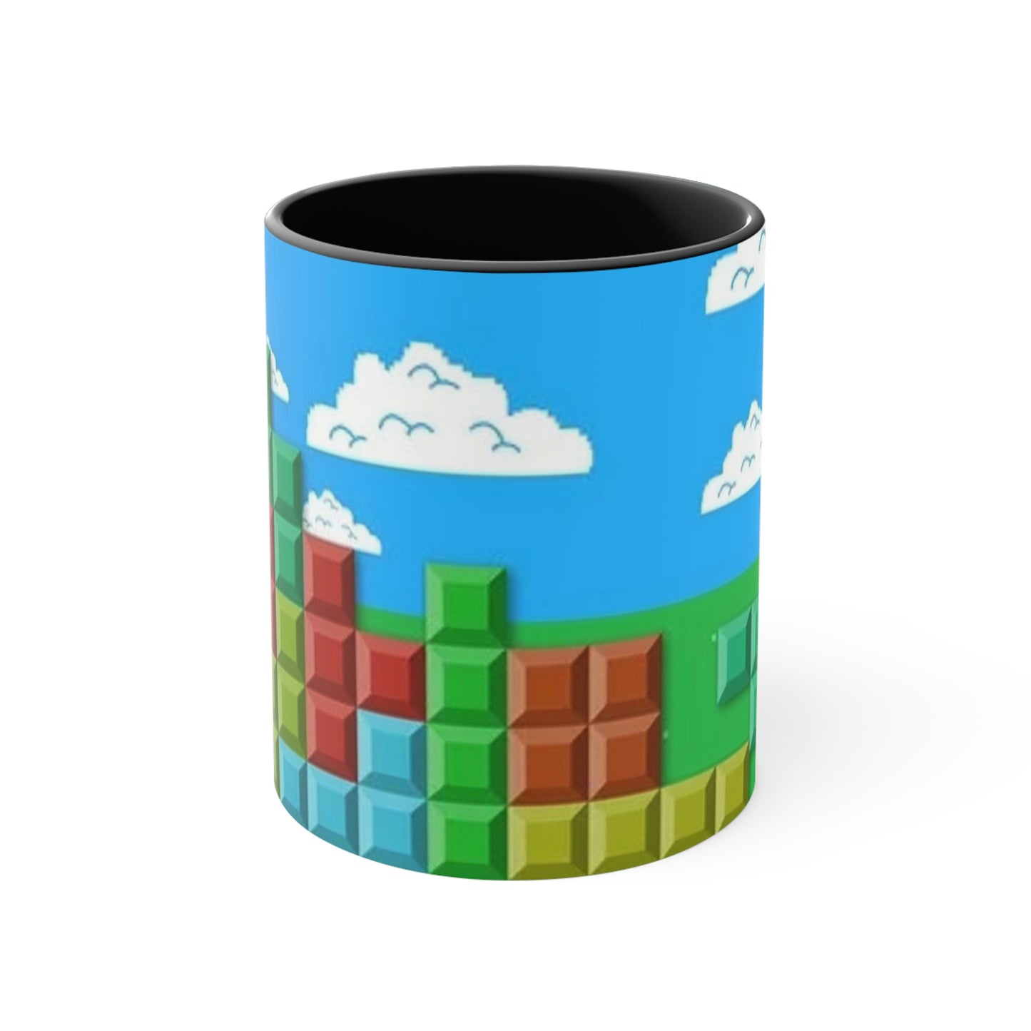 Video Game Tetris Style Scenic Background Accent Coffee Mug, 11oz