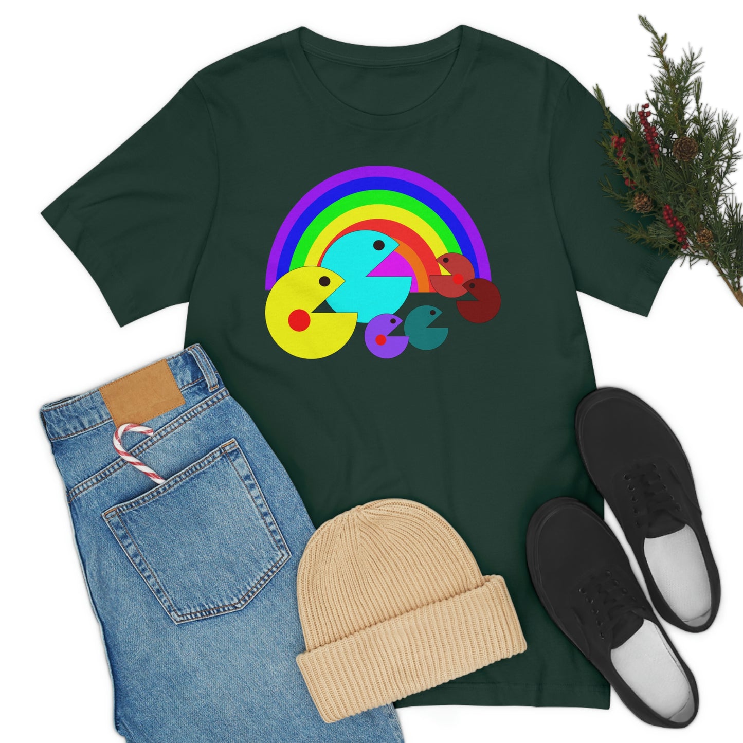 Pac Man Style Rainbow Unisex Jersey Short Sleeve Tee