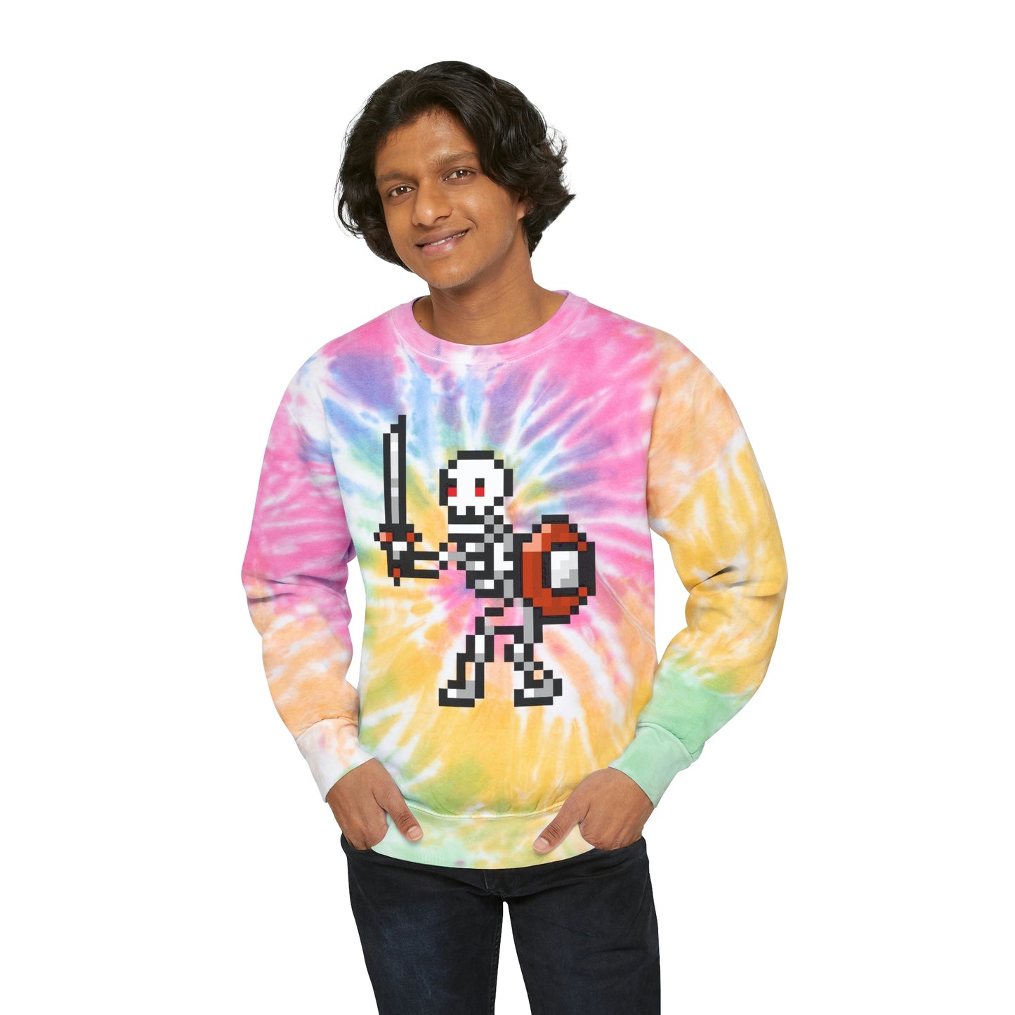 Skeleton 8 Bit Retro Style Unisex Tie-Dye Sweatshirt