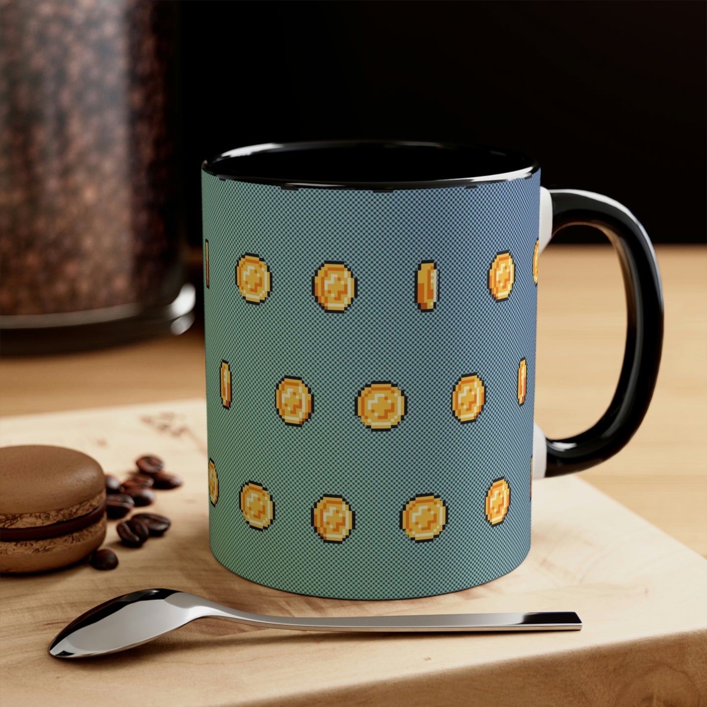 Video Game Style Retro Coins Accent Coffee Mug, 11oz