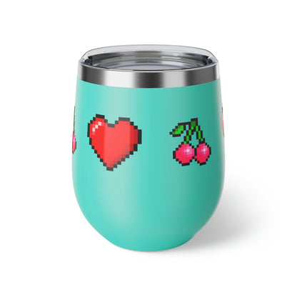 Hearts and Cherries 8 Bit Style Copper Vacuum Insulated Cup, 12oz