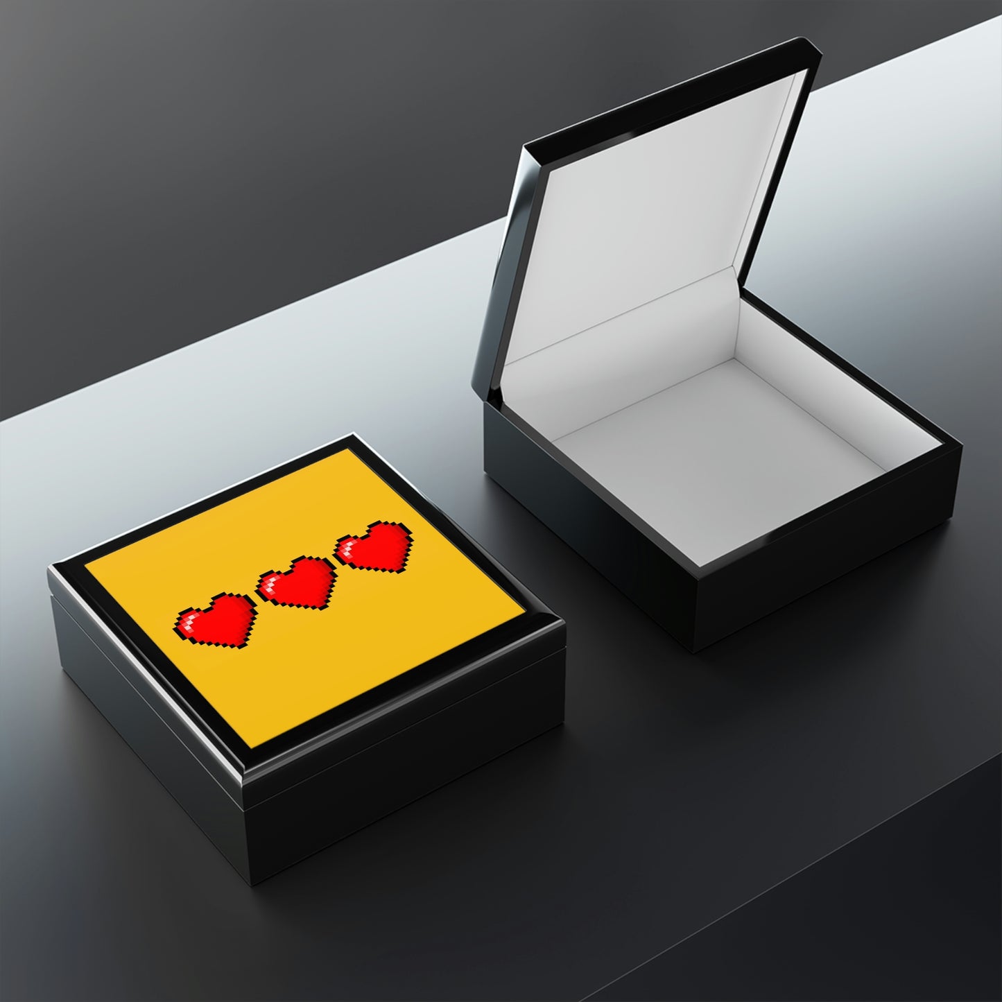 Hearts 8 Bit Style Retro Style Jewelry Box