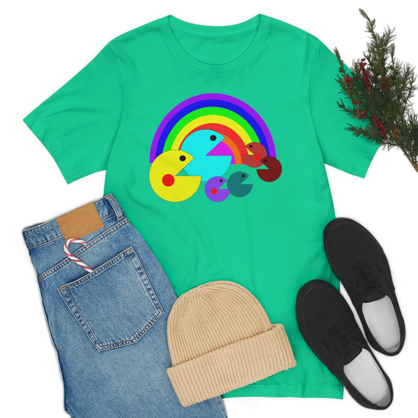 Pac Man Style Rainbow Unisex Jersey Short Sleeve Tee